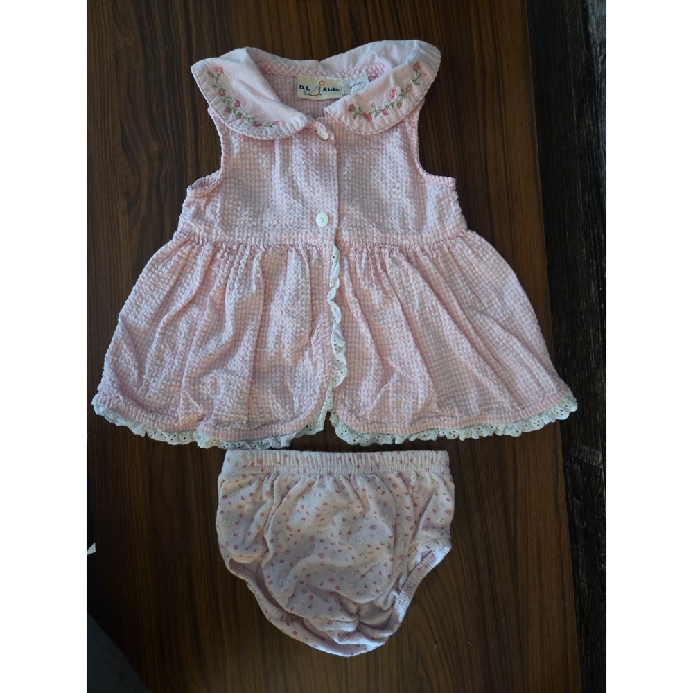Vintage Baby Girl Dress B.T. Kids Embroidered Flower Collar Size 12m Sundress